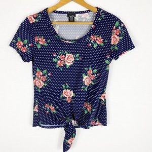 Rue 21 Roses & Polka Dot Front Knot Short Sleeve-T